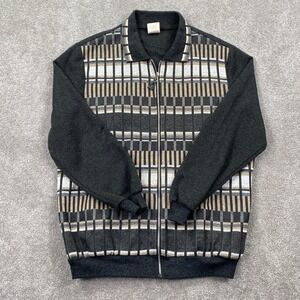 Graff California Wear Full Zip Cardigan Sweater Men's Size L Charcoal Gray Tan